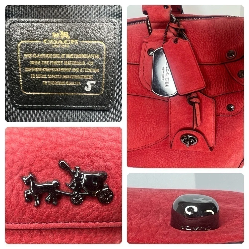 Coach Elevated Rhyder 33 Red Pebbled Suede Leather Shoulder Bag